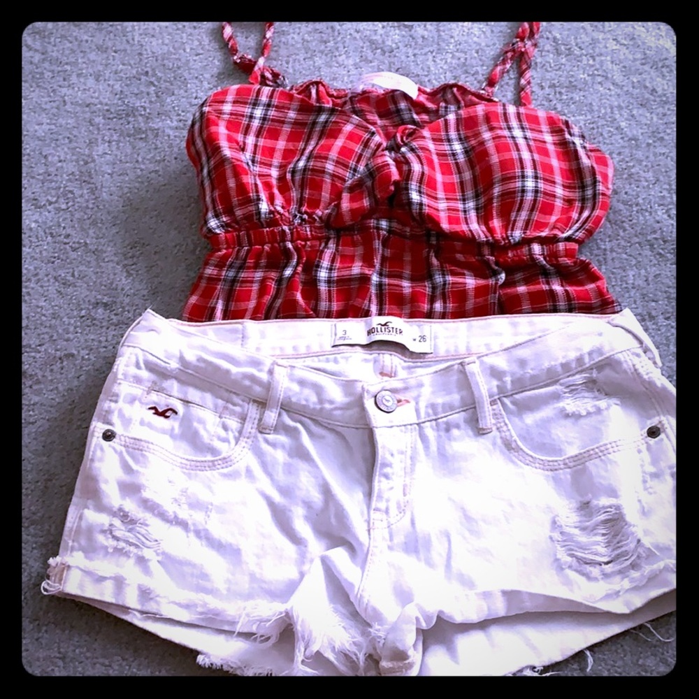 Hollister white shorts and cute red crop tank top